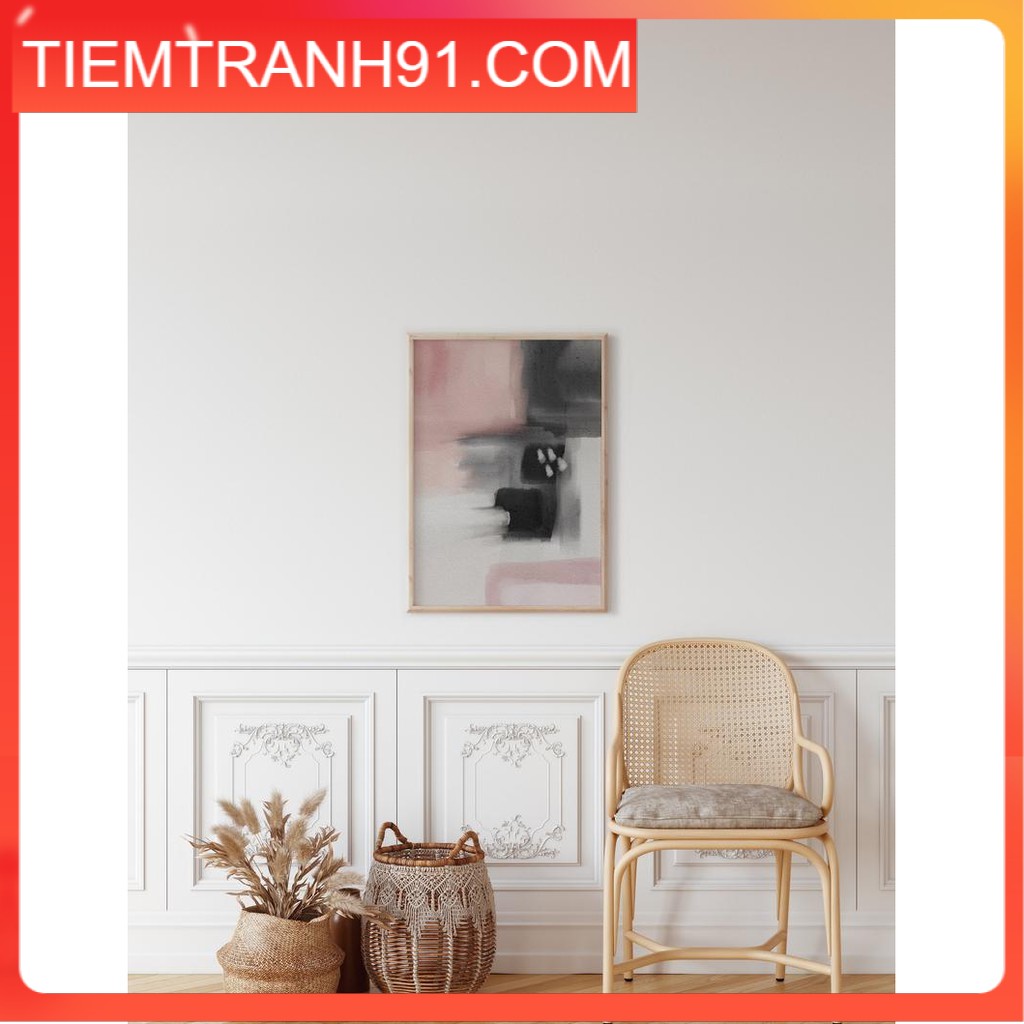 Tranh Canvas Cao Cấp | Tranh màu nước - Abstract Watercolor, Pink And Black, Scandinavian Decor, Home décor