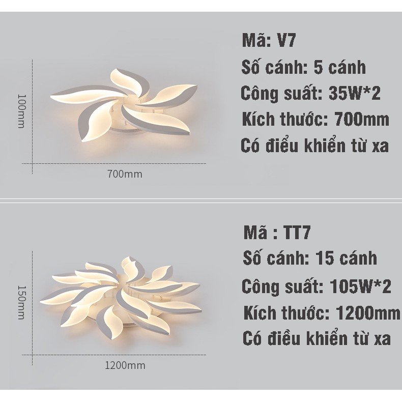 Đèn Ốp Trần Trang Trí Hiện Đại - Đèn Áp Trần 5 Cánh Cao Cấp Phòng Khách 3 Chế Độ Sáng Có Điều Khiển Từ Xa Mã V7 HB88