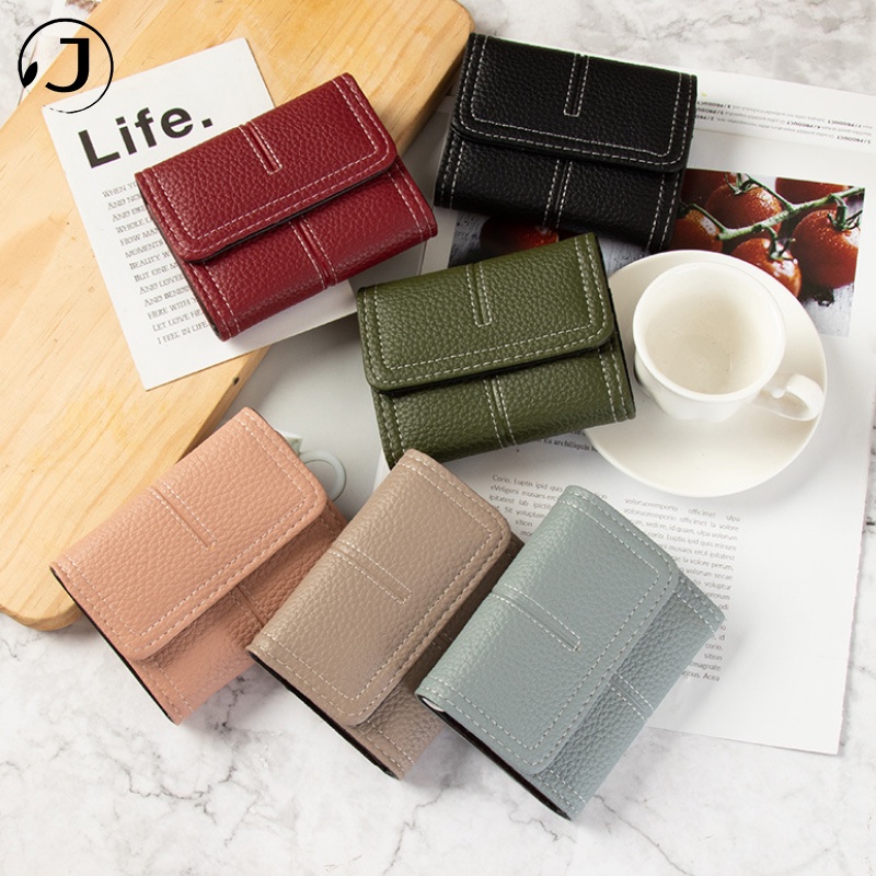 KAITIFEI Ví da nữ cầm tay mini nhỏ gọn đựng thẻ/tiền xu ngắn gập đẹp thời trang cao cấp có khóa kéo sang trọng cho nữ