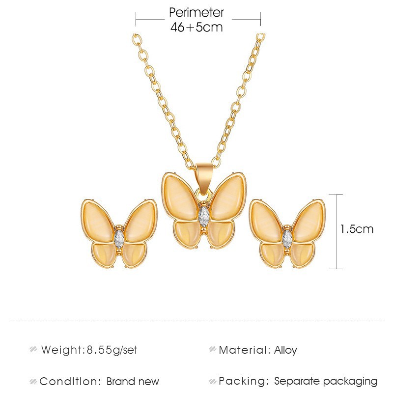 Bộ Dây Chuyền Và Bông Tai Hình Bướm Đính Đá Trắng Cho Nữ