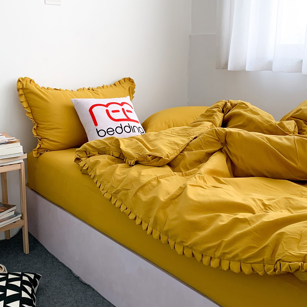 Bộ chăn ga gối Cotton TC REE Bedding trơn vàng đủ size giường nệm CTC90