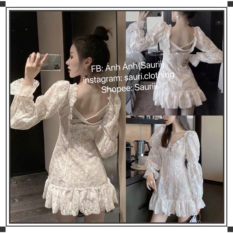 SẴN🖤Váy trắng bánh bèo tiểu thư ulzzang ren vintage retro Đầm công chúa dự tiệc đan dây chéo bling bling lấp lánh - HÀN