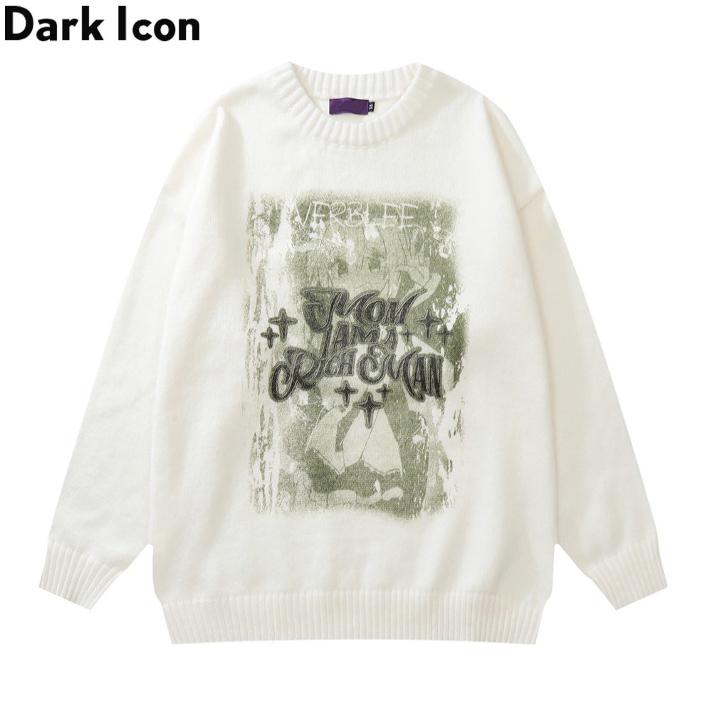 Áo Sweater Dệt Kim In Biểu Tượng Dark Icon Mom I am Rich Man Mùa Thu 3 Màu Cho Cặp Đôi