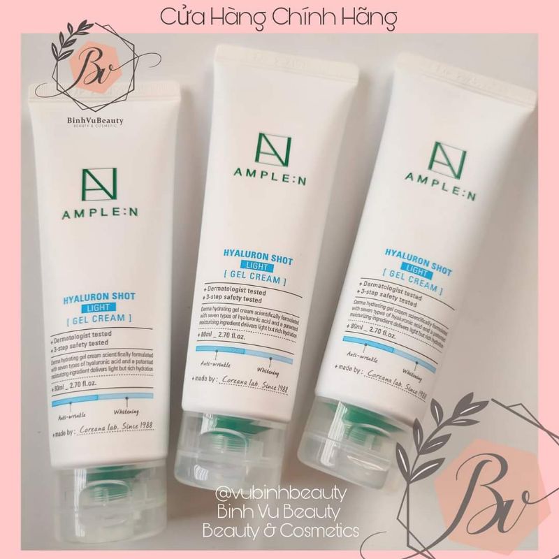 Kem Dưỡng Phục Hồi Da Cấp Ẩm Trắng Da cho Da Dầu Mụn Hyaluron Shot Gel AmpleN 80ml