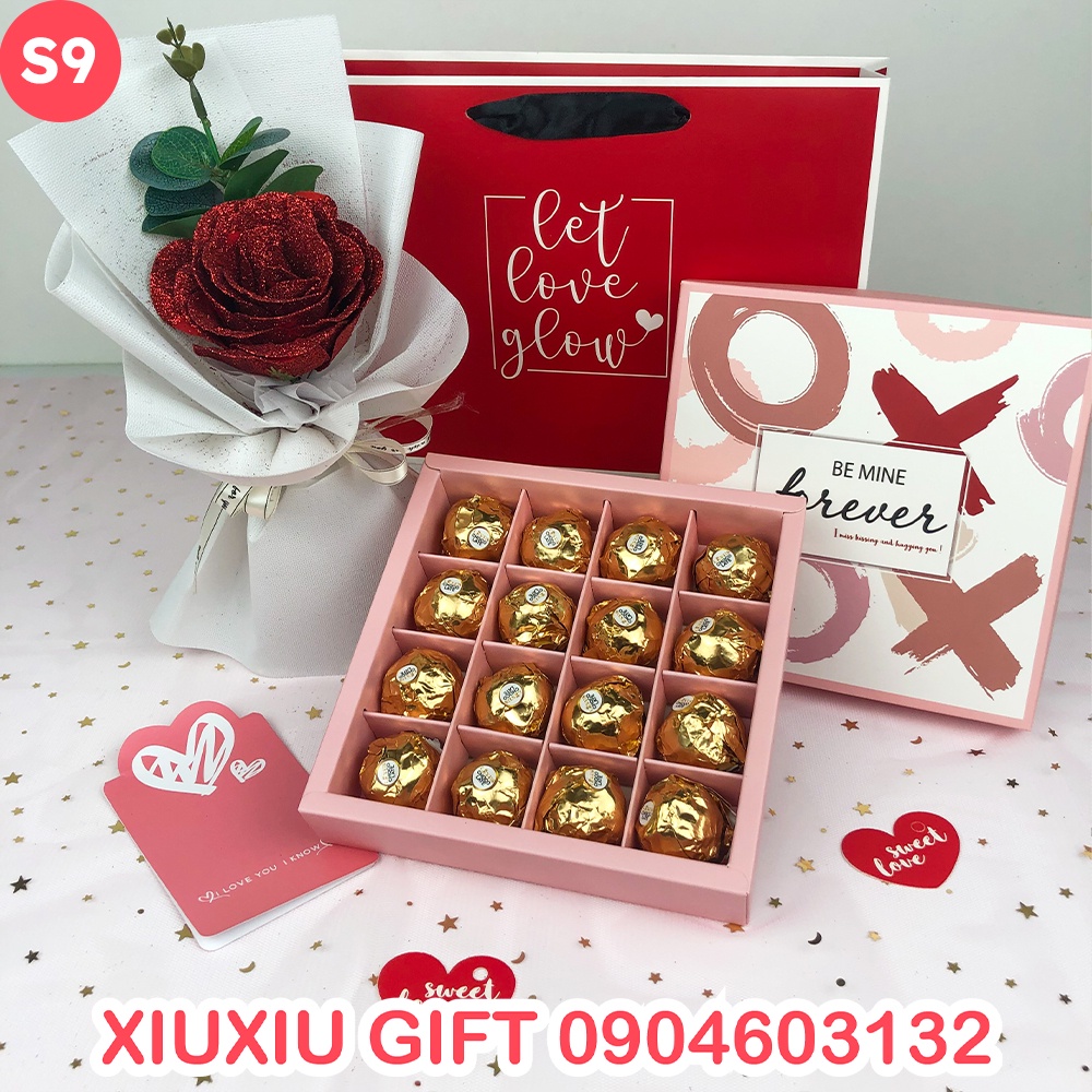 Quà Tặng Valentine Socola và Bó Hoa Nhũ Siêu Đẹp, Tặng Kèm Thiệp & Túi, Set Quà Tặng 8/3 Cho Bạn Gái, Nữ, NY