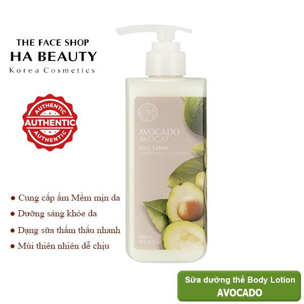 Sữa dưỡng thể dưỡng ẩm tốt trắng da thơm lâu The Face Shop Avocado Body Lotion 300ml