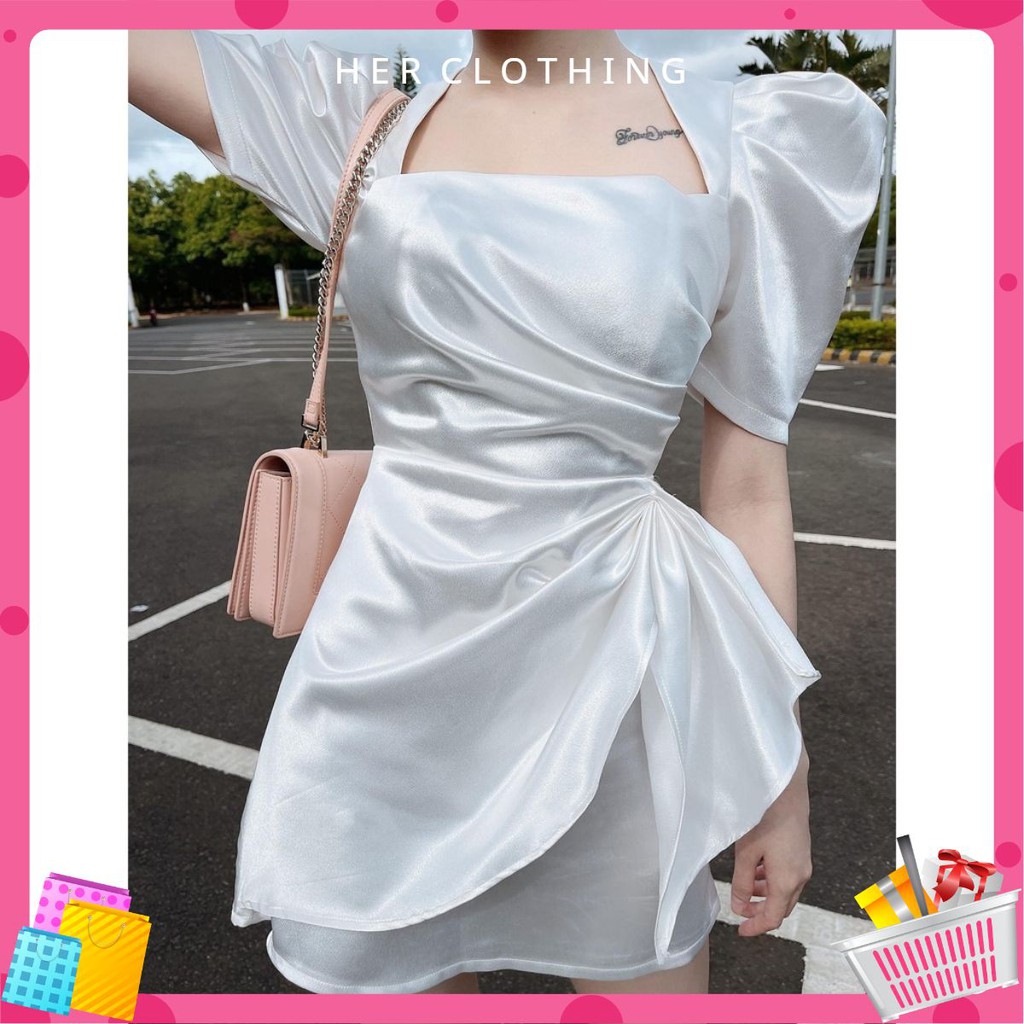 Đầm dự tiệc vải Lụa xịn siêu hot form chuẩn tôn dáng thiết kế 2 lớp có lót toàn thân