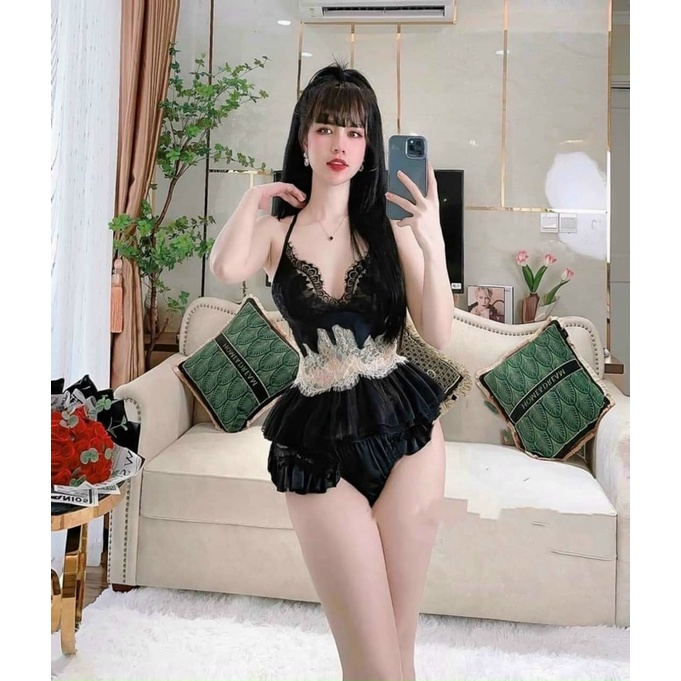 Bộ ngủ lụa ren hai dây 3  màu cao cấp Bộ mặc nhà sexy quyến rũ
