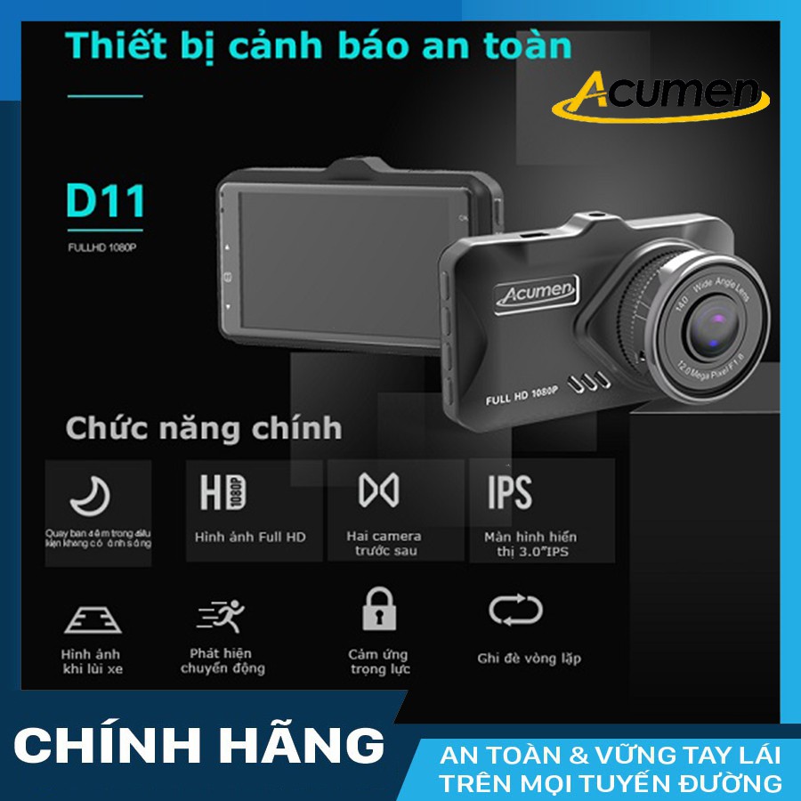 Camera hành trình Acumen D11 có camera lùi + thẻ nhớ 16GB Class 10