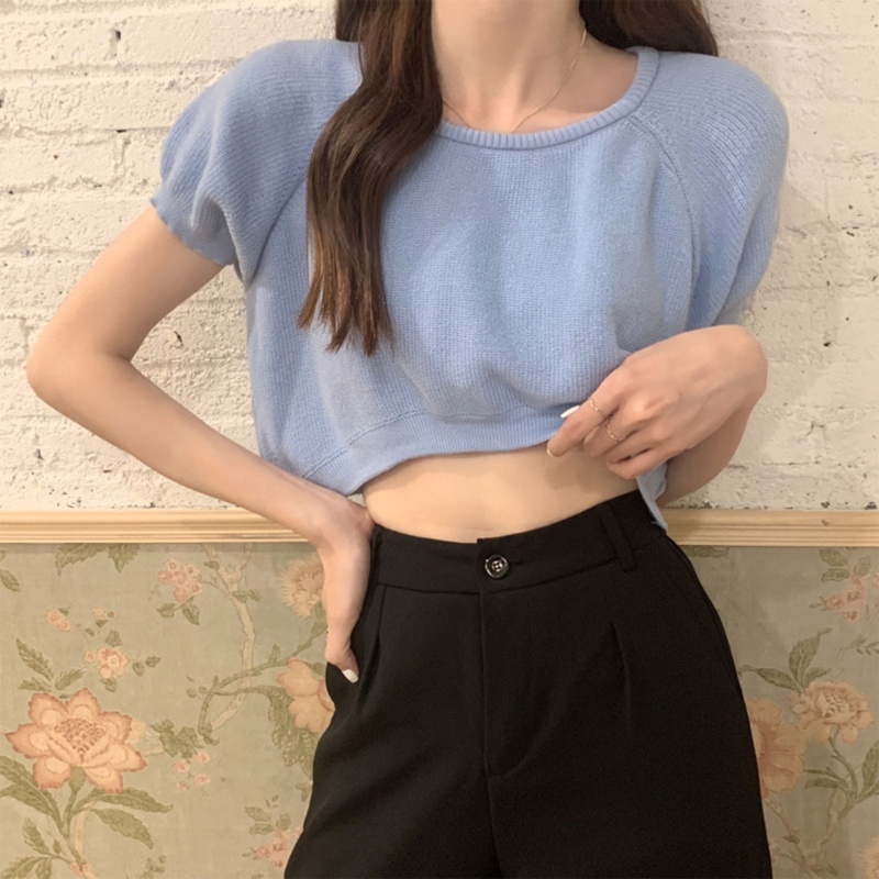 Áo Thun Ngắn Tay Cổ Tròn Màu Trơn Phong Cách Đơn Giản Dành Cho Nữ