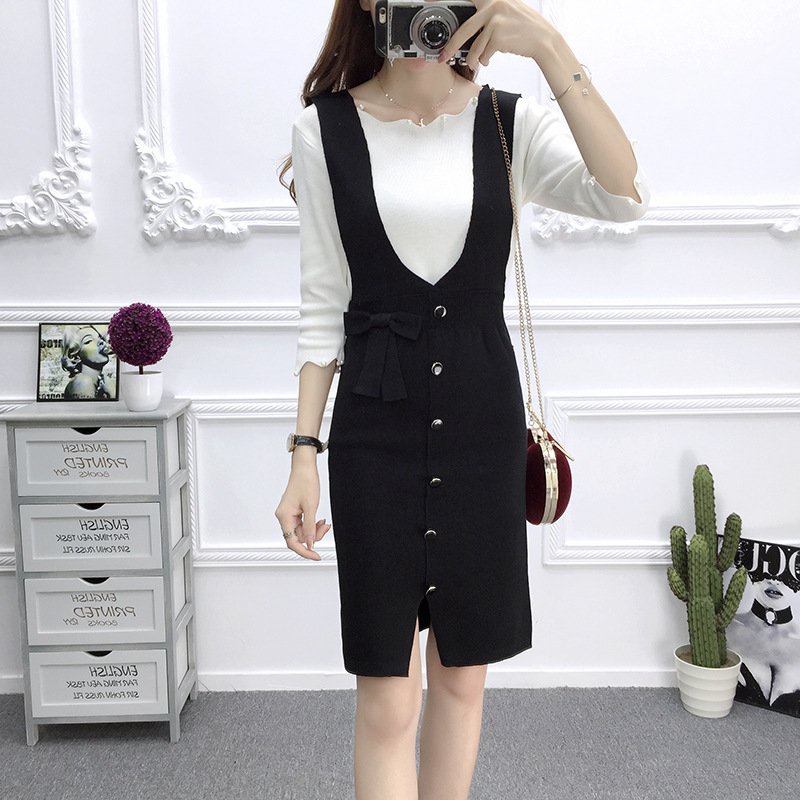 Đầm len nữ , đầm yếm ôm body phối cúc xinh xắn AL103