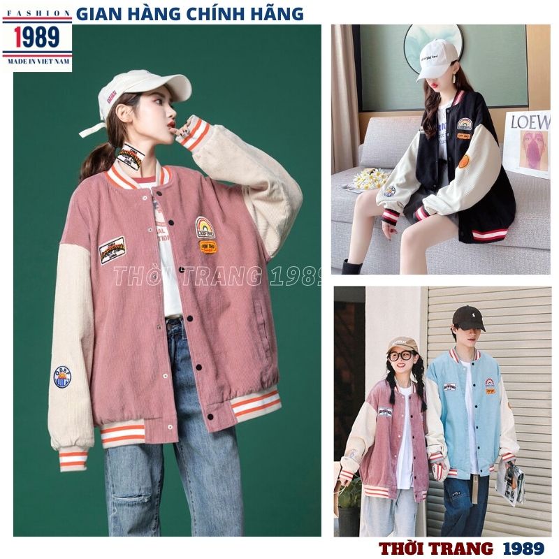 Áo khoác bomber nhung tăm cầu vồng kiểu dáng hàn quốc ulzzang ,áo bóng rổ dấu quần form to rộng -PHƯƠNG 1989