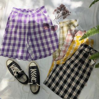 Quần short ống suông caro nữ -XMHP -XMHP