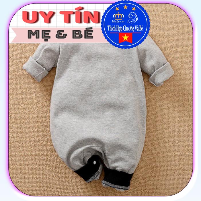 BodySuit,áo liền quần dễ thương dài tay kiểu bò xám cho bé (2411), cotton 100%, thương hiệu Aiueo Nhật Bản.