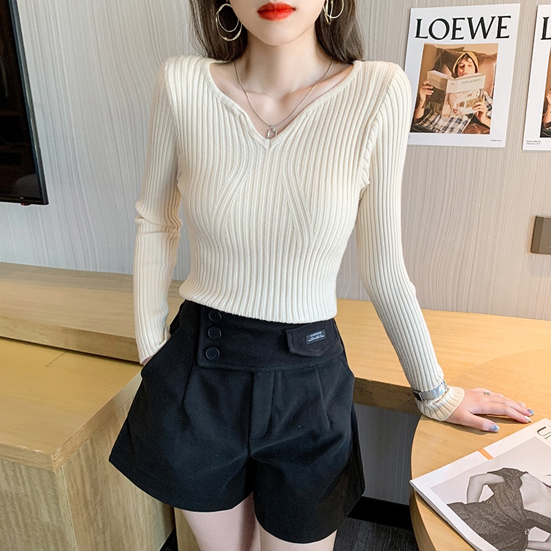Áo dệt kim Pure Cube dáng ôm lưng cao kiểu Pháp thời trang cho nữ