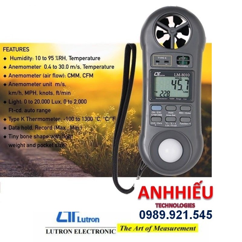 Máy đo nhiệt độ, gió, độ ẩm, ánh sáng Lutron LM-8010