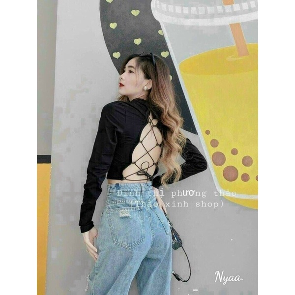 💥Áo croptop trễ vai đan dây lưng, Áo thun cổ vuông tay dài,vải thun gân mịn đẹp 💥💥 | BigBuy360 - bigbuy360.vn