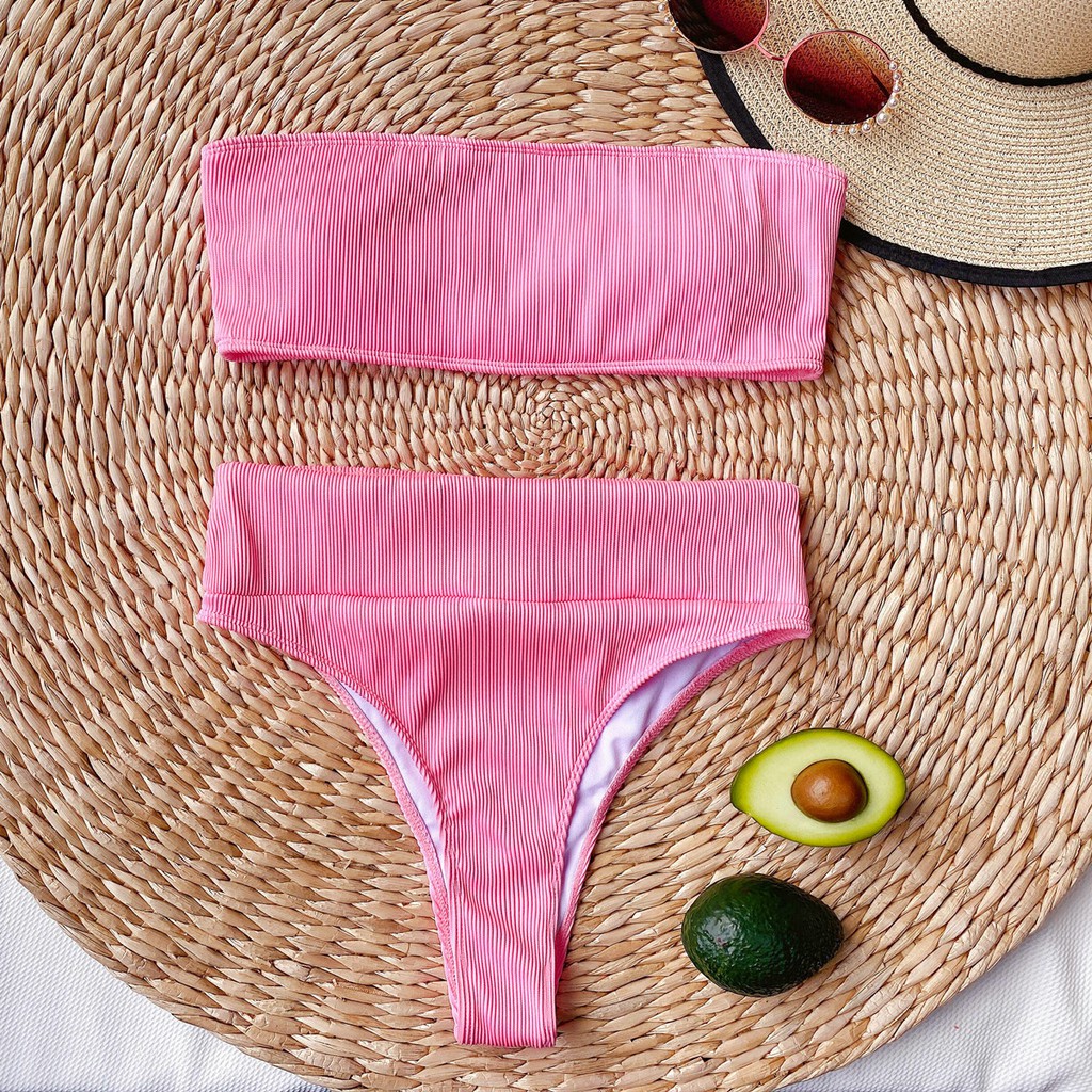 Bikini Không Dây Lưng Cao Màu Trơn Có Đệm Mút 4 Màu H263 | BigBuy360 - bigbuy360.vn