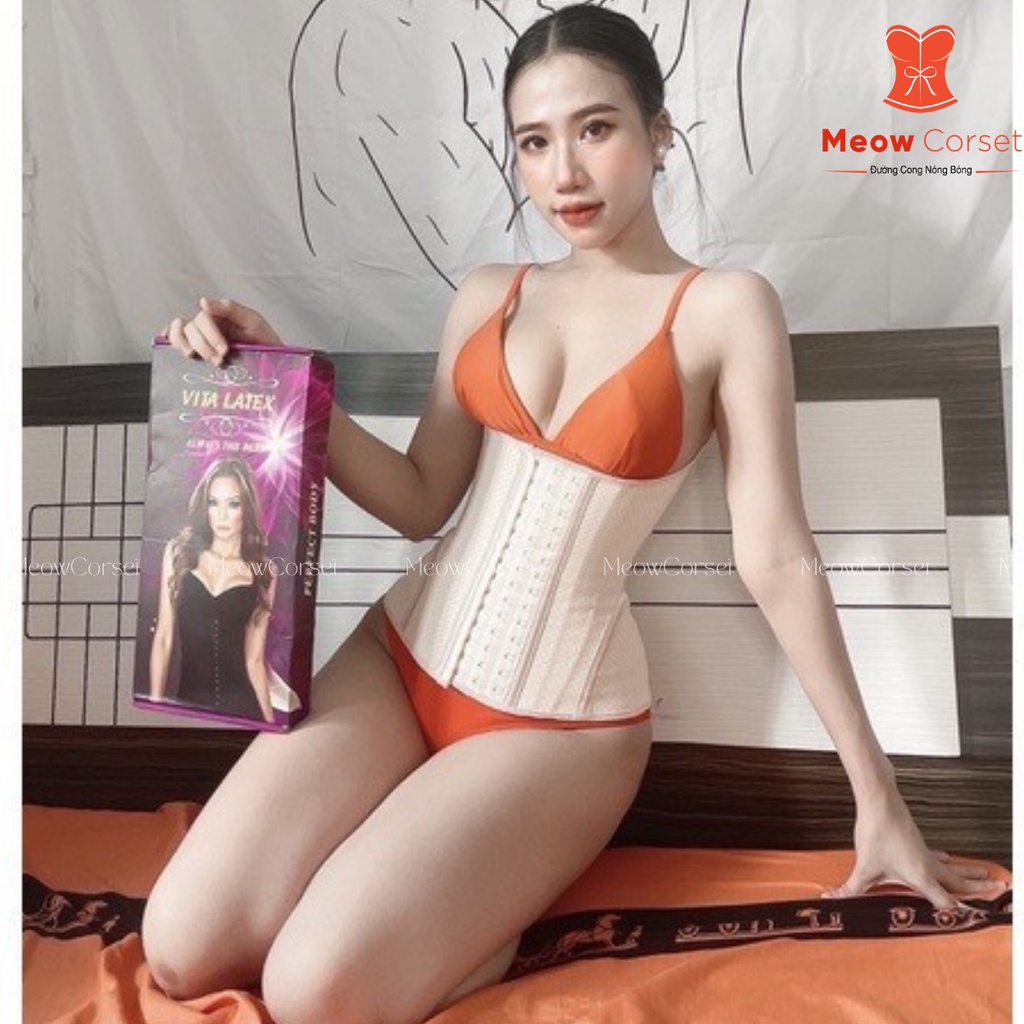 Đai nịt bụng Vita Latex mở hông thông hơi 19 xương che mỡ lưng Tặng Thanh Nới [MEOW Corset]