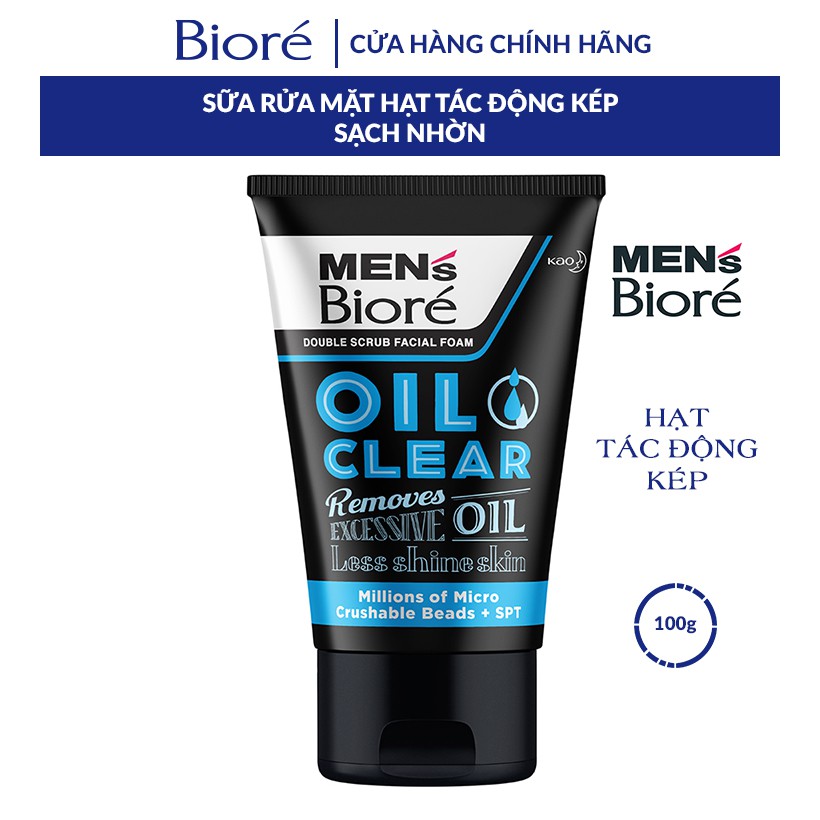 Sữa Rửa Mặt Men Biore Hạt Tác Động Kép Sạch Nhờn 100g Tặng 4 Miếng Dán Lột Mụn Mũi Cho Nam