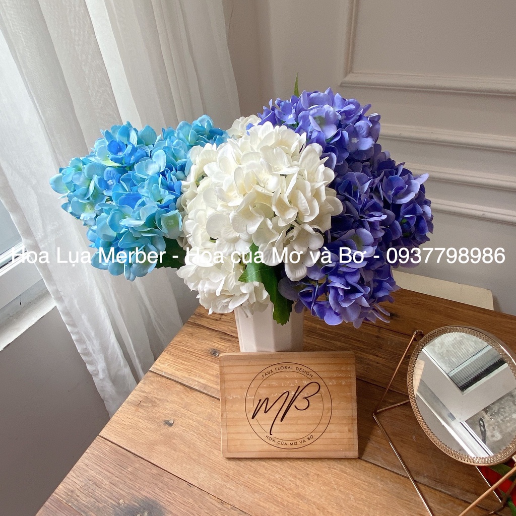 Cụm Cẩm Tú Cầu 5 Bông  Cao Cấp  55cm Merber  - Hoa Decor, Chụp Ảnh, Trang Trí Nhà Cửa