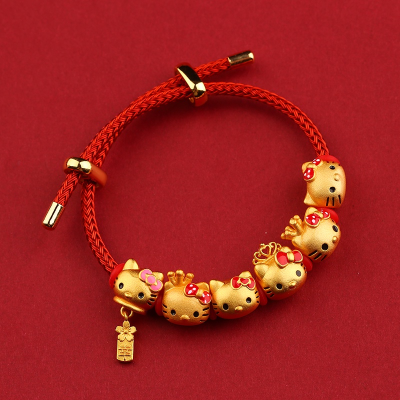 Hạt Xỏ Vòng Tay Mèo Hoạt Hình Màu Vàng Kim Không Gây Dị Ứng Chống Trượt diy