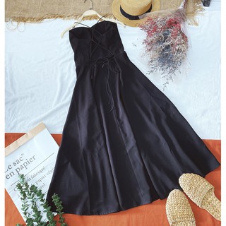 ĐẦM MAXI ĐEN 2 DÂY ĐAN CHÉO LƯNG