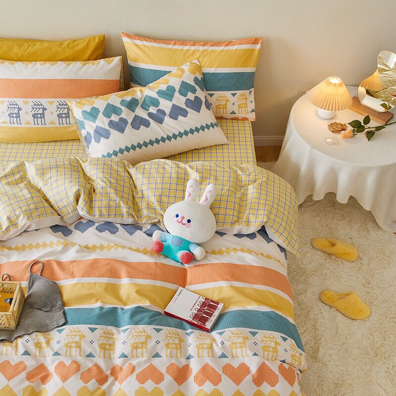 Bộ Chăn Ga Gối ❤️ Cotton living 100% cao cấp đủ size ga giường họa tiết trái tim đáng yêu nhập khẩu Hàn Quốc chính hãng