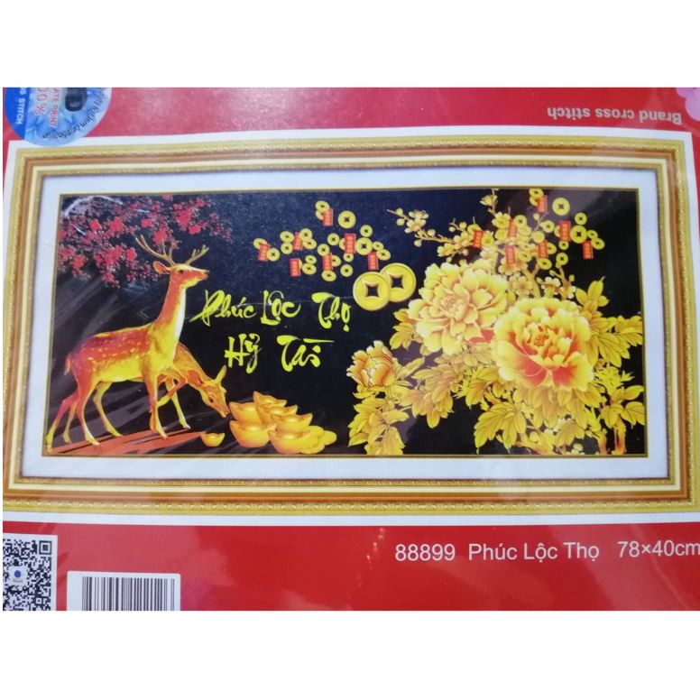 Tranh thêu chữ thập phúc lộc thọ 88899