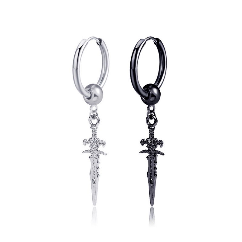 Khuyên Tai Nam Dây Xích Dài, Bông Tai Titan Phong Cách Idol Hàn Quốc Kiểu Kẹp và Sỏ Lỗ Tai