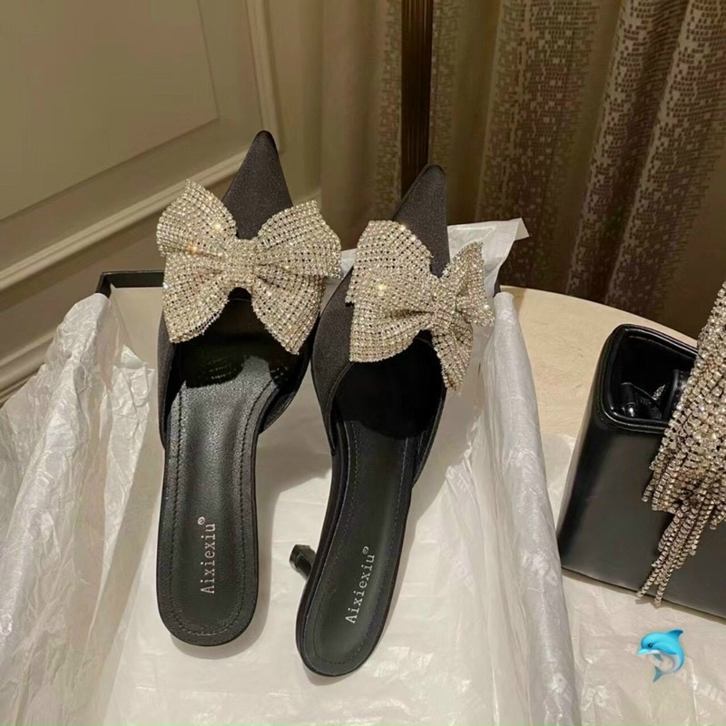 Sục gót nhọn 3cm nơ đá cao cấp