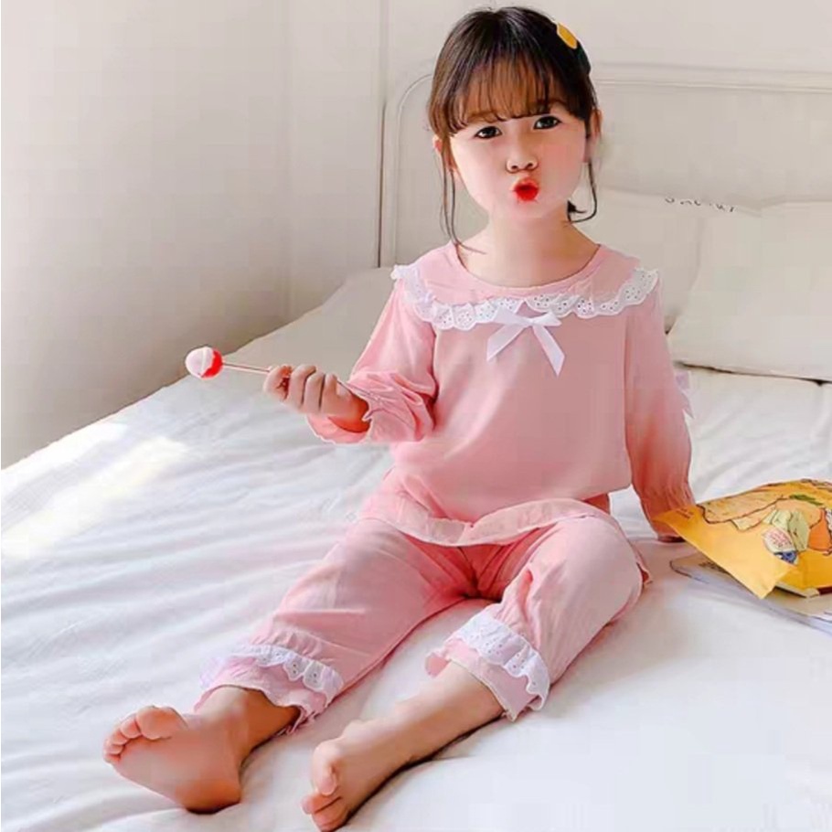 Bộ thu dài tay lụa hàn cao cấp cổ ren xịn sò cho bé 8-20kg