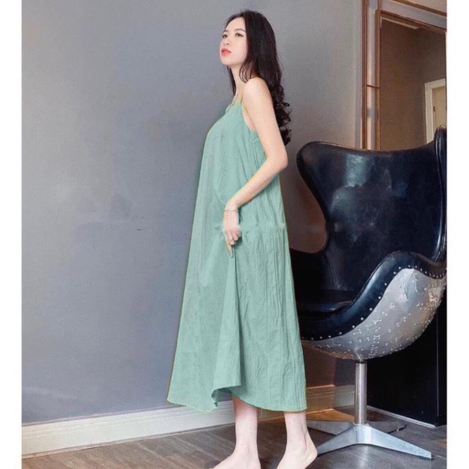 Đầm maxi đi biển, 2 dây đan lưng, chất vải Linen lụa mềm mịn siêu mát, váy maxi dự tiệc SANMAY sexy