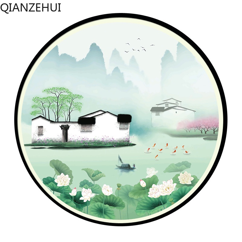 Bộ Tranh Thêu Chữ Thập Đính Đá Tự Làm 5D 11CT Hình Hoa Đào Phong Cách Lujiang Jiangnan