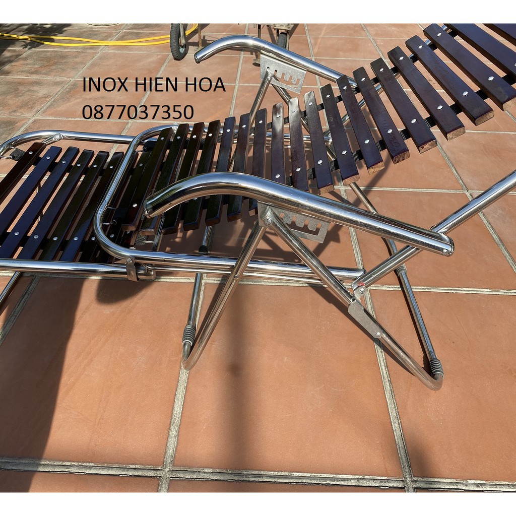 [ Giá xưởng sản xuất ] Ghế nằm thư giãn  khung inox Hiền Hoa (Vân gỗ + Khung Inox)