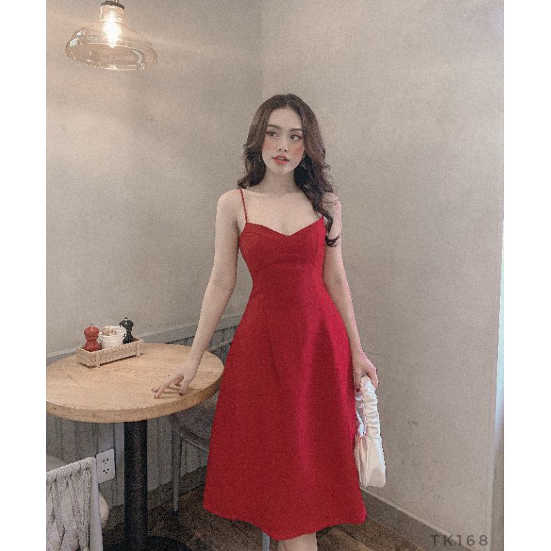 Đầm 2 dây đỏ xòe (ẢNH THẬT)