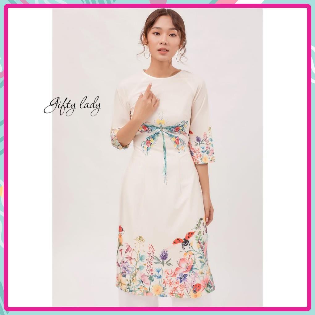 Áo Dài Nữ, Áo Dài Cách Tân Màu Kem Cổ Tròn Tay Lở Họa Tiết Bông Chân Lạ Mắt Trẻ Trung Cho Phái Nữ. | BigBuy360 - bigbuy360.vn