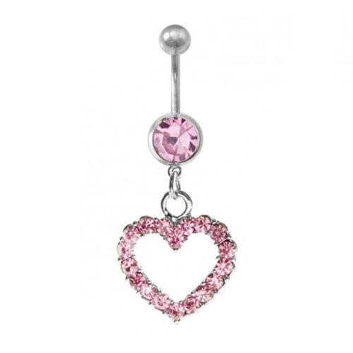 Khuyên rốn thép không gỉ gắn hình trái tím đính đá xinh xắn