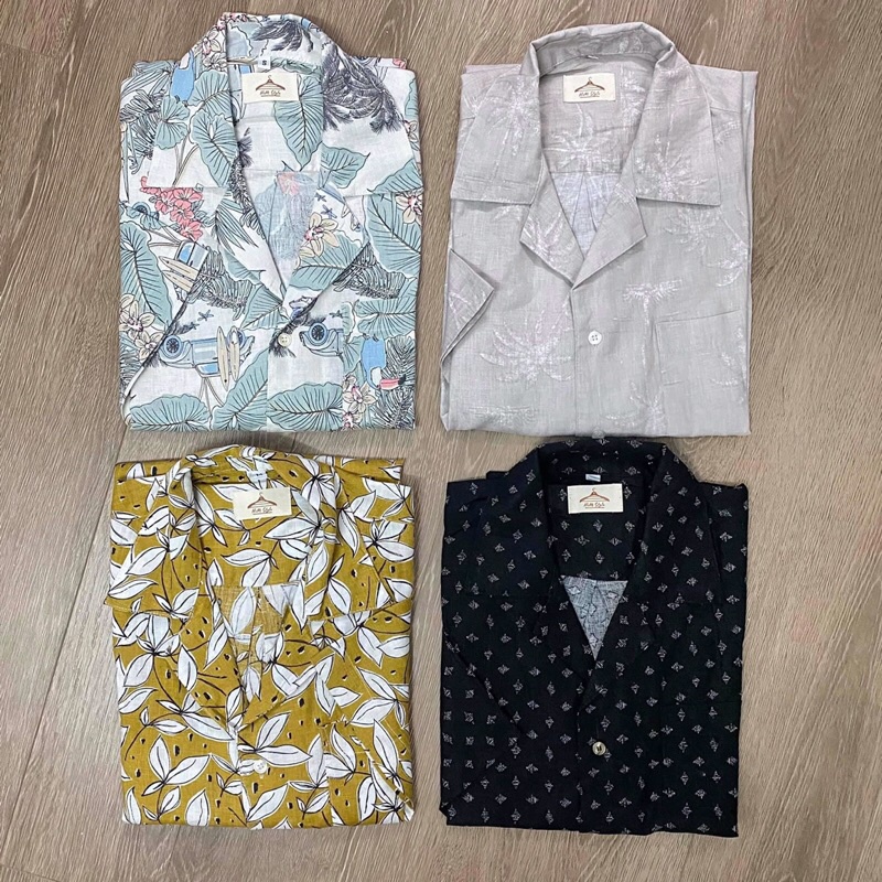 Áo Sơ Mi Nam Tay Ngắn Linen Tưng In Hoạ Tiết Chiếc Lá