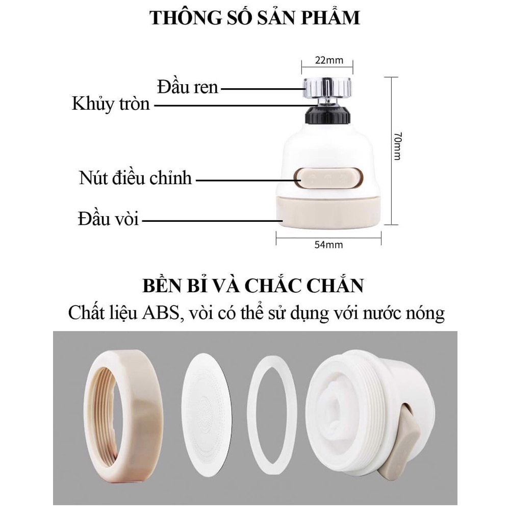 Đầu vòi rửa bát tăng áp lực nước, xoay 360 độ, 3 chế độ xả, vòi nối tăng áp lực nước bồn rửa bát, bồn rửa tay