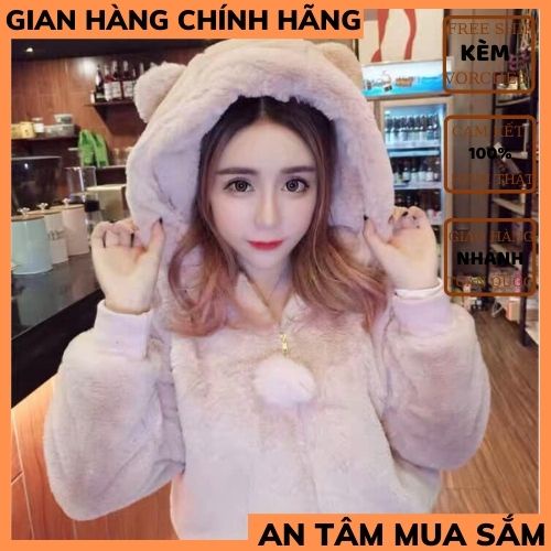 Áo khoác lông nữ áo khoác lông tai gấu quả bông ,áo xưởng may chắc chắc từng đường kim mũi chỉ ,THỞI TRANG 1989