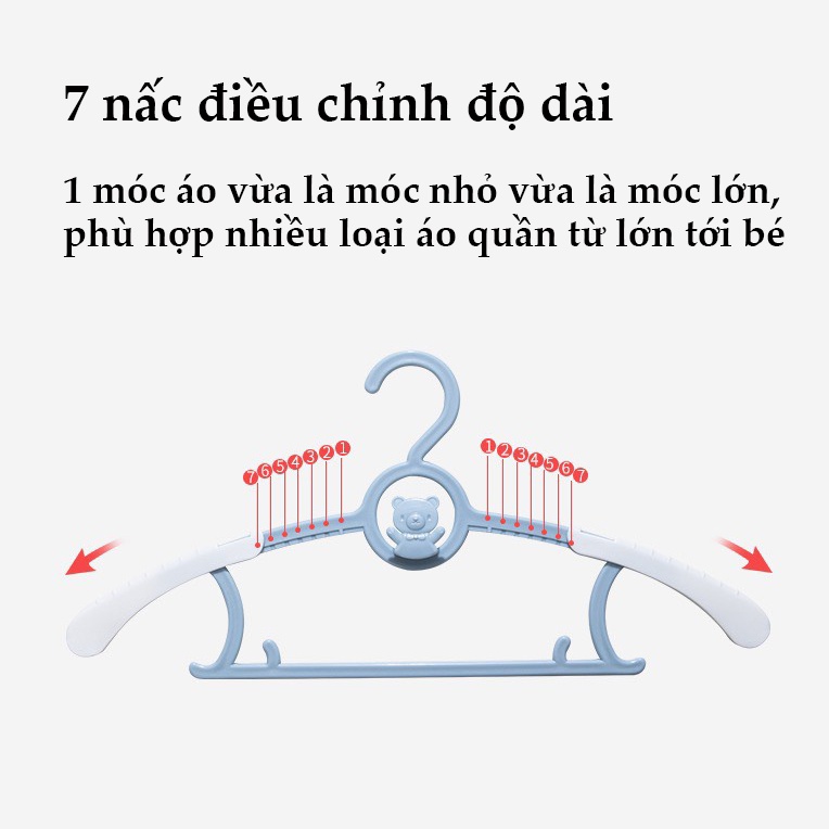 SET 5 cái móc treo quần áo trẻ em đa năng, điều chỉnh độ dài ngắn (Hàng có sẵn)