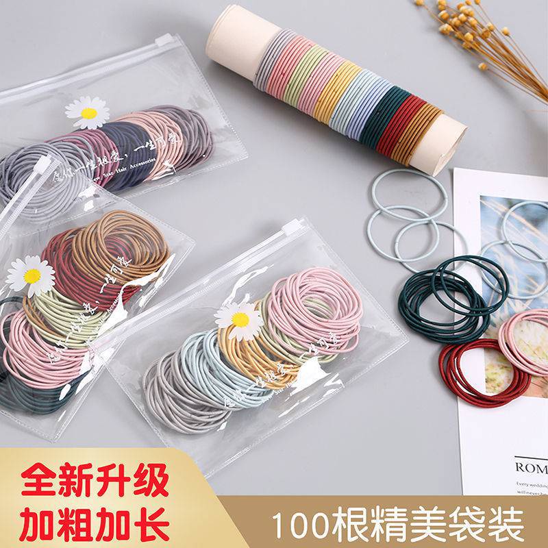 Set 100 dây buộc tóc hàn quốc NHIỀU MÀU loại TÚI ZIP HOA CÚC