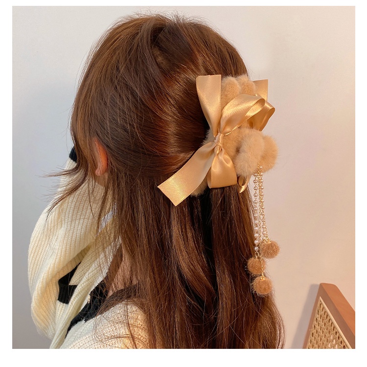 IF ME Kẹp tóc   kiểu nơ phối lông nhung thanh lịch cho nữ