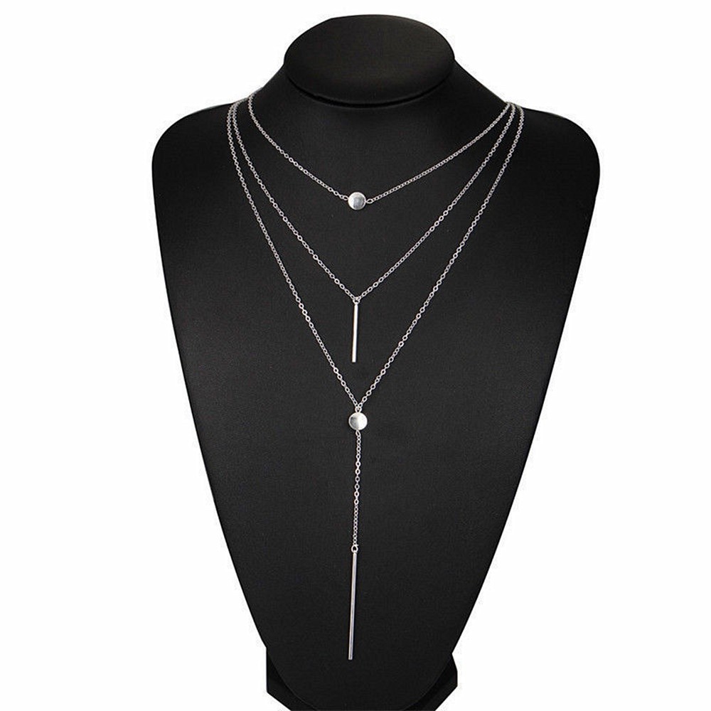 Vòng cổ choker bằng kim loại thiết kế nhiều lớp gắn đá và thanh dài đơn giản