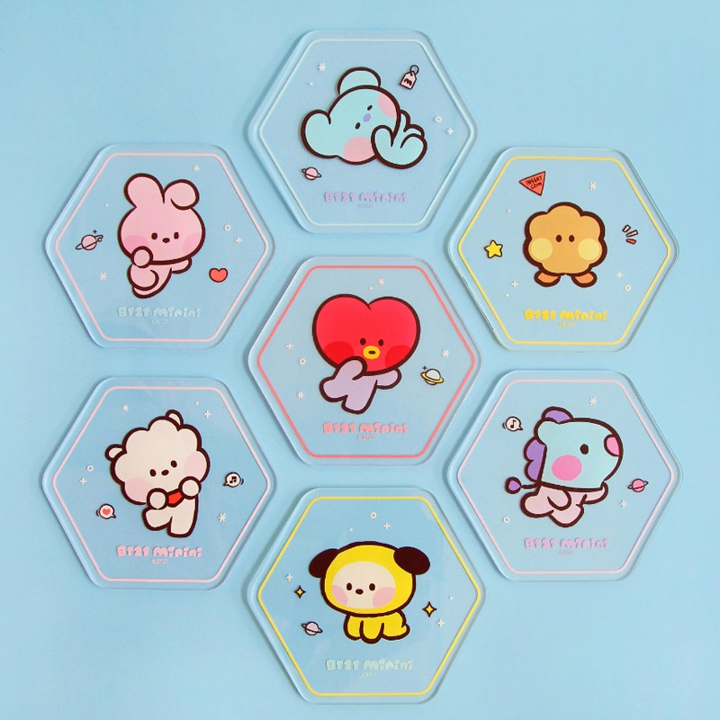 Đế Lót Cốc Cách Nhiệt Bằng Acrylic Họa Tiết Hoạt Hình BT21 Dễ Thương