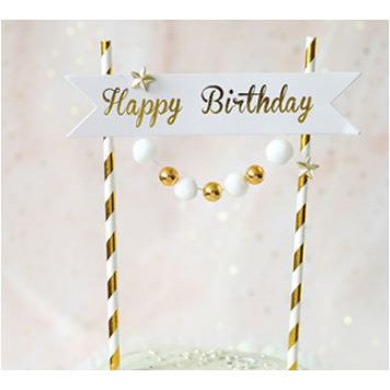 Cờ Trang Trí Bánh Sinh Nhật Màu Trắng Vàng Bạc