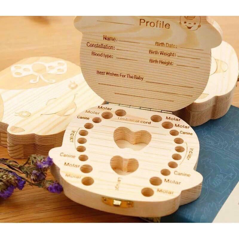 Hộp đựng răng sữa cho bé yêu hình bé trai bé gái Hộp đựng răng sữa xinh xắn bằng gỗ