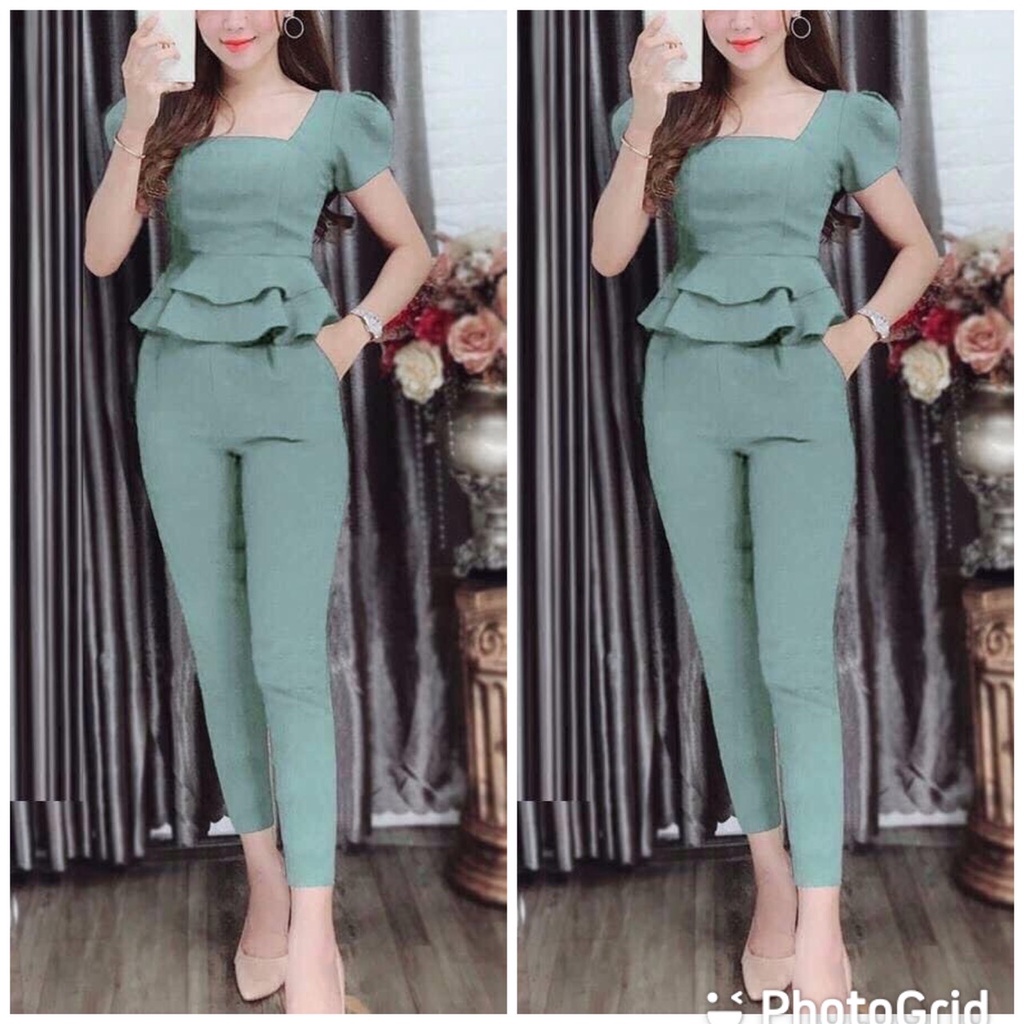 Đồ bộ thun cát hàn cổ vuông phối bèo