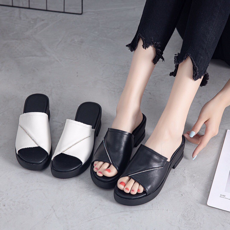 dép đế cao nữ đế chống trơn trượt quai đeo bằng da đế 1.5cm/4cm ecco